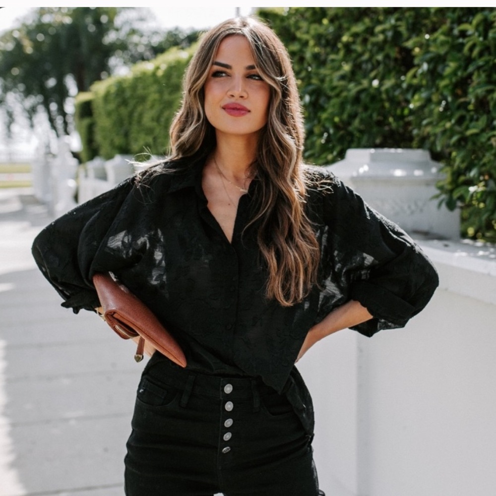 Sheer floral Button Down Blouse